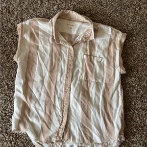 Thread & Supply Spring Button-Up Top in Cream & Light Tan